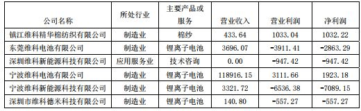 2018年完對維科電池凈利潤的影響達(dá)到10%以上子公司業(yè)績