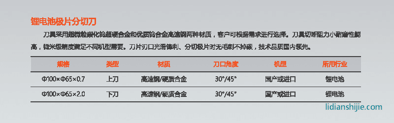星之際鋰電池極片分切刀φ100性能參數